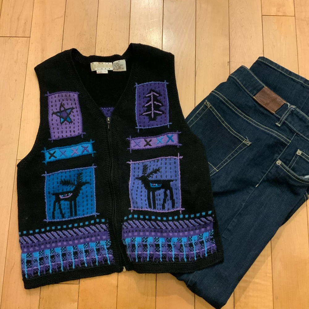 Vintage Sigrid Olson Sport Blue Knit Sleeveless Sweater Vest
